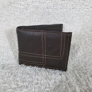 Men's Genuine Leather Bi-Fold Wallet Brown Contrast Stitching Made in Mexico